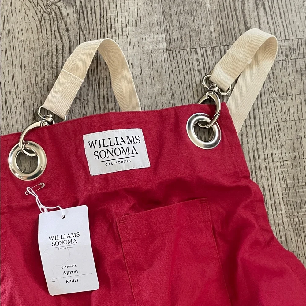 Williams Sonoma Red Canvas Utility Apron Dress with Cream Straps